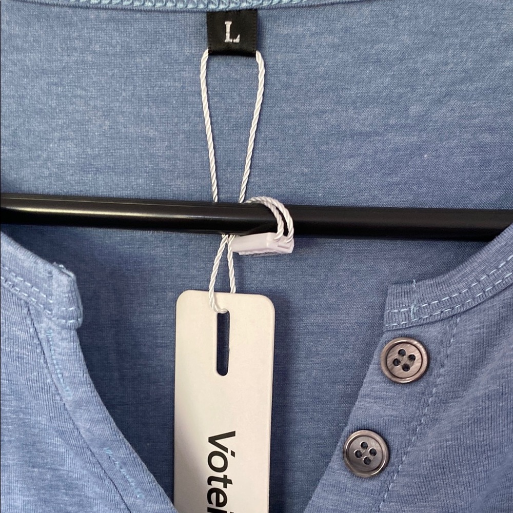 Light Blue Long Sleeve Henley Top - Picture 2 of 4